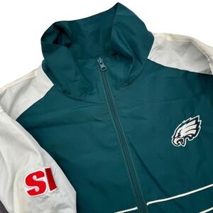 Vintage Philadelphia Eagles Mens Large Windbreaker Jacket Full Zip Green Grey